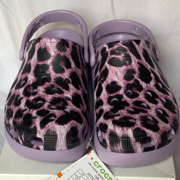NWT Crocs Animal Cutie leopard print platform clogs. Size “J6” Purple print fun! - Picture 2 of 5